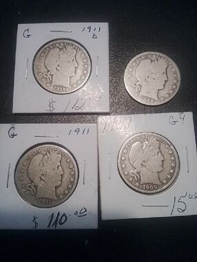 Barber Silver Liberty Head Quarters - 1909 & 1911 (Set of 4)
